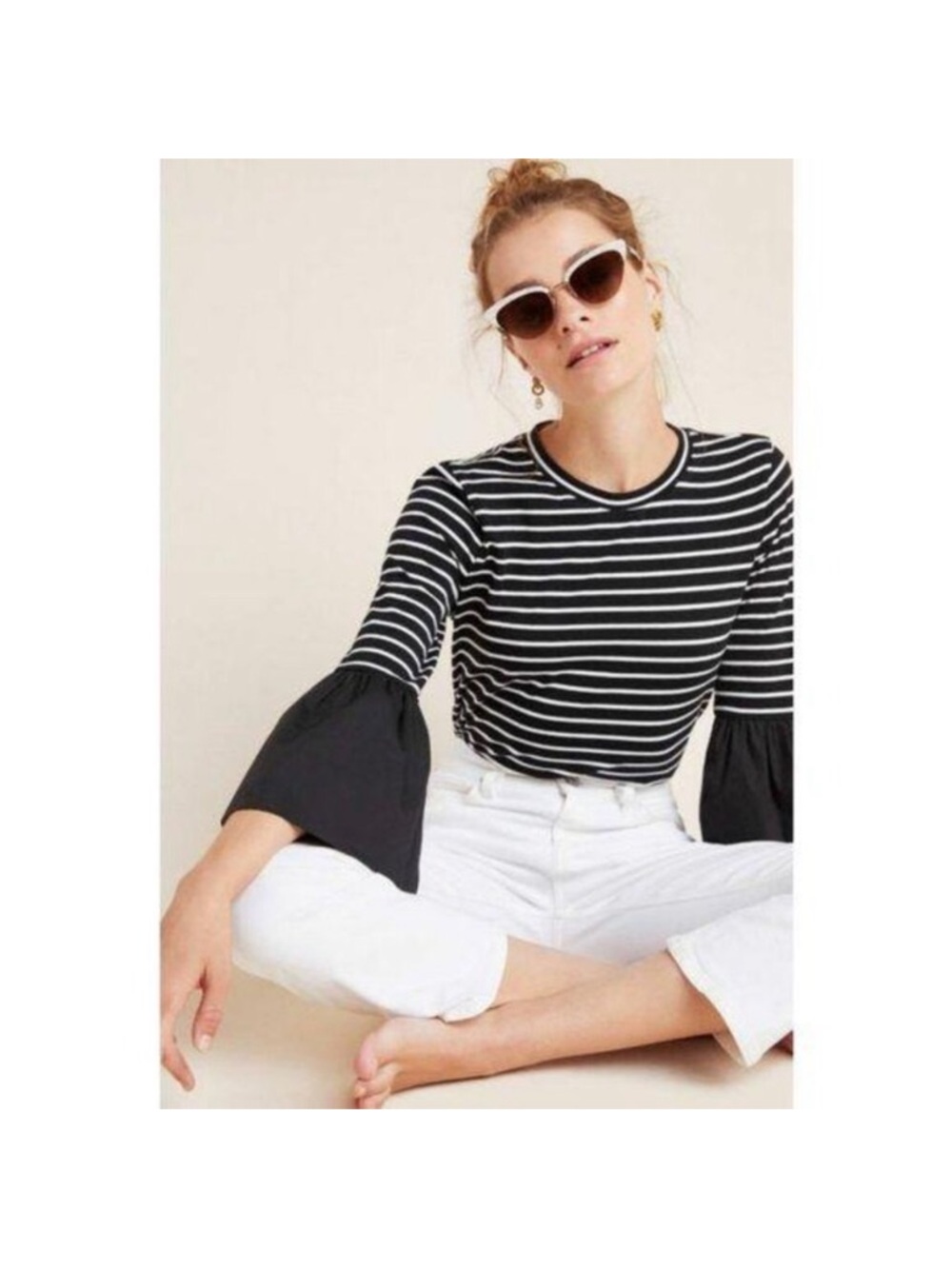 Anthropologie Adele Striped Bell Sleeve Top